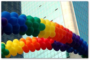 Decorative arches made of rainbow-coloured par...