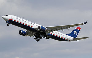 US Airways A330-300 taking off from London.