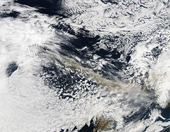 Ash plume from Eyjafjallajokull Volcano over t...