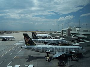 Row of Frontier Airplanes at Denver Internatio...